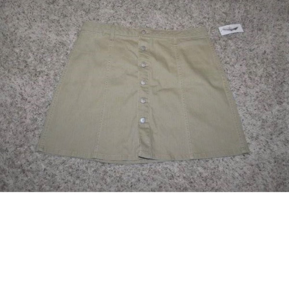 Jessica Simpson Denim Skirt Womens 32 Khaki Jean Stretch A-Line Button Front